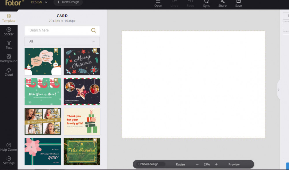 screenshot of fotor templates for cards